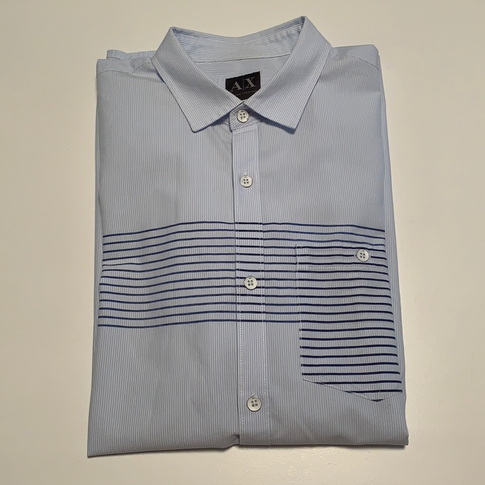 Armani Exchange blue pinstriped slim fit shirt